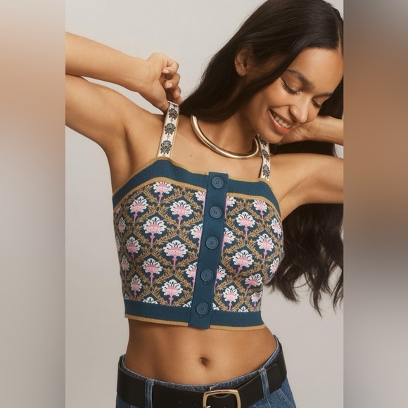 Anthropologie Maeve Square Neck Crop Sweater Tank Size Large Boho Sleeveless - Picture 1 of 6